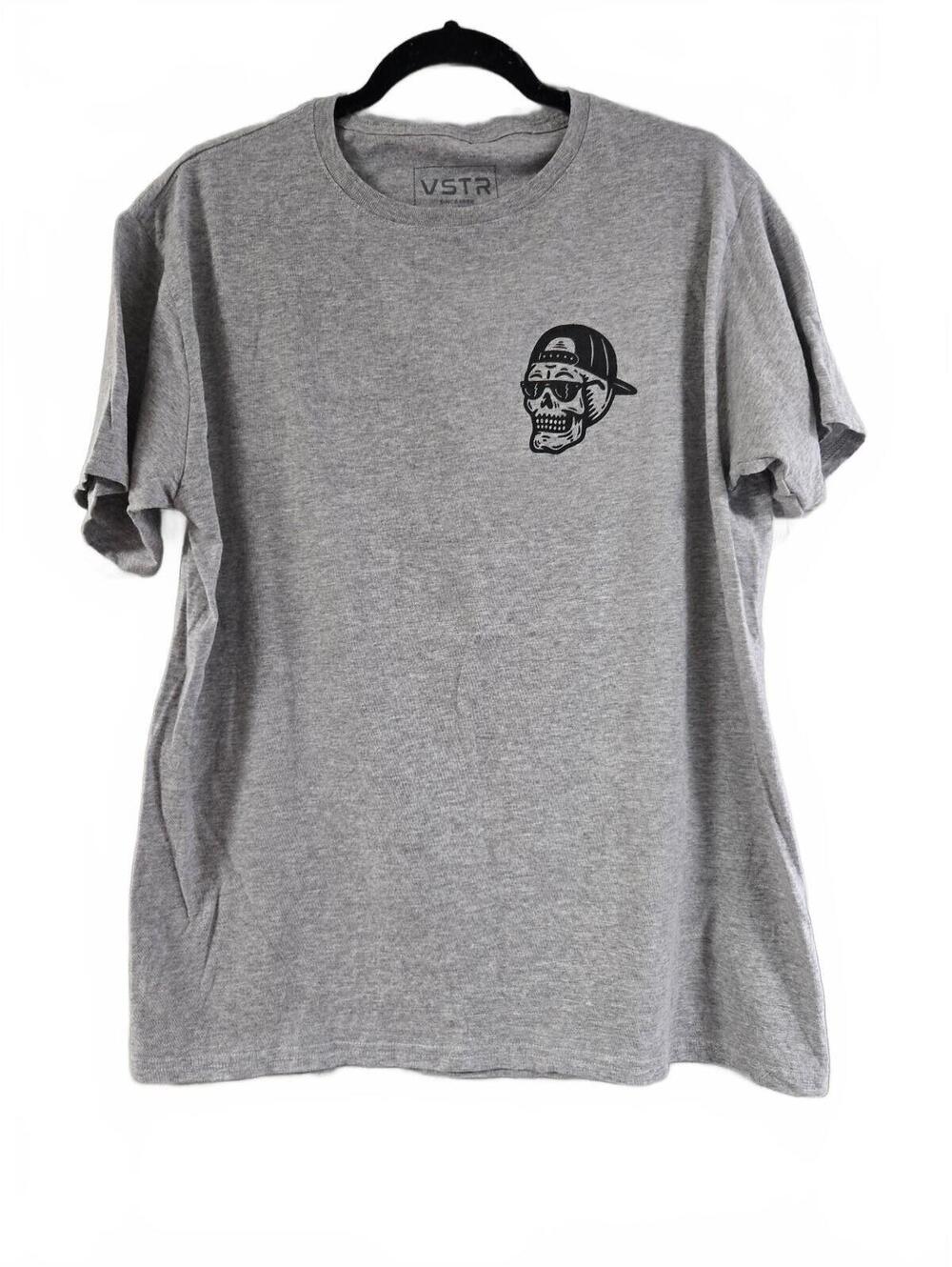 VSTR Gray Graphic T-Shirt with Skull and Surfboard Design, Size XL